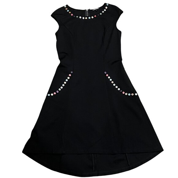 Samuel Dong Ponte Black Cap Sleeve Dress, Button Detail, S - Picture 1 of 8